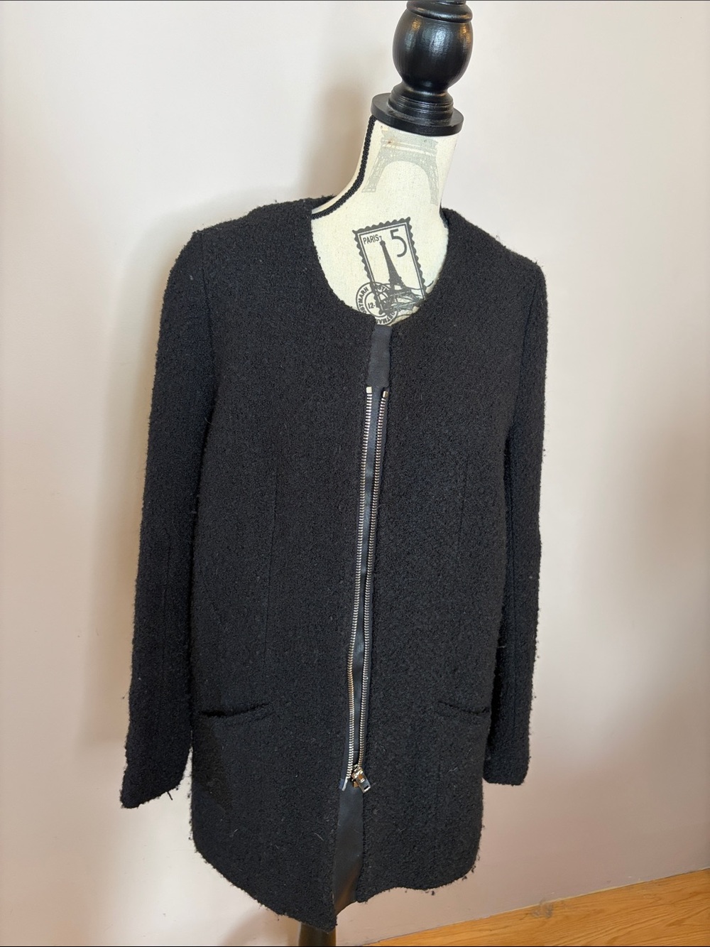 IRO Black Wool Bouclé Zip Jacket